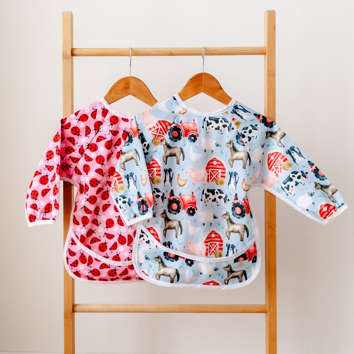 Bear & Moo Sleeved Bib | Waterproof Reusable Bib | Love Bugs print