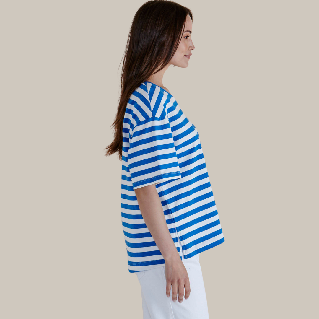 Betty Basics Relax Boxy Tee | Azure Blue Stripe available at Bear & Moo