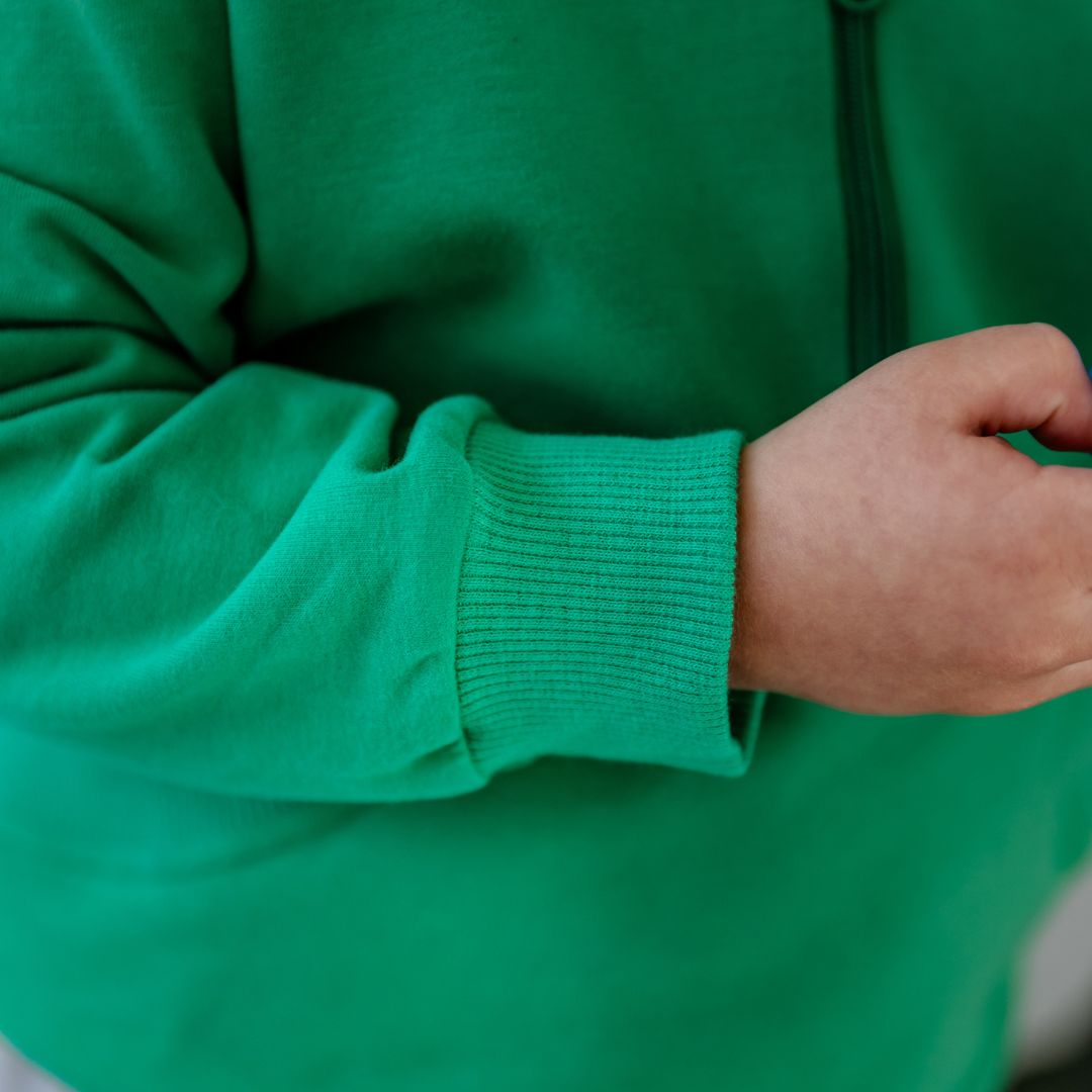 Hello Poppet Half Zip Crew | Kids cotton jumpers available in pink & green at Bear & Moo