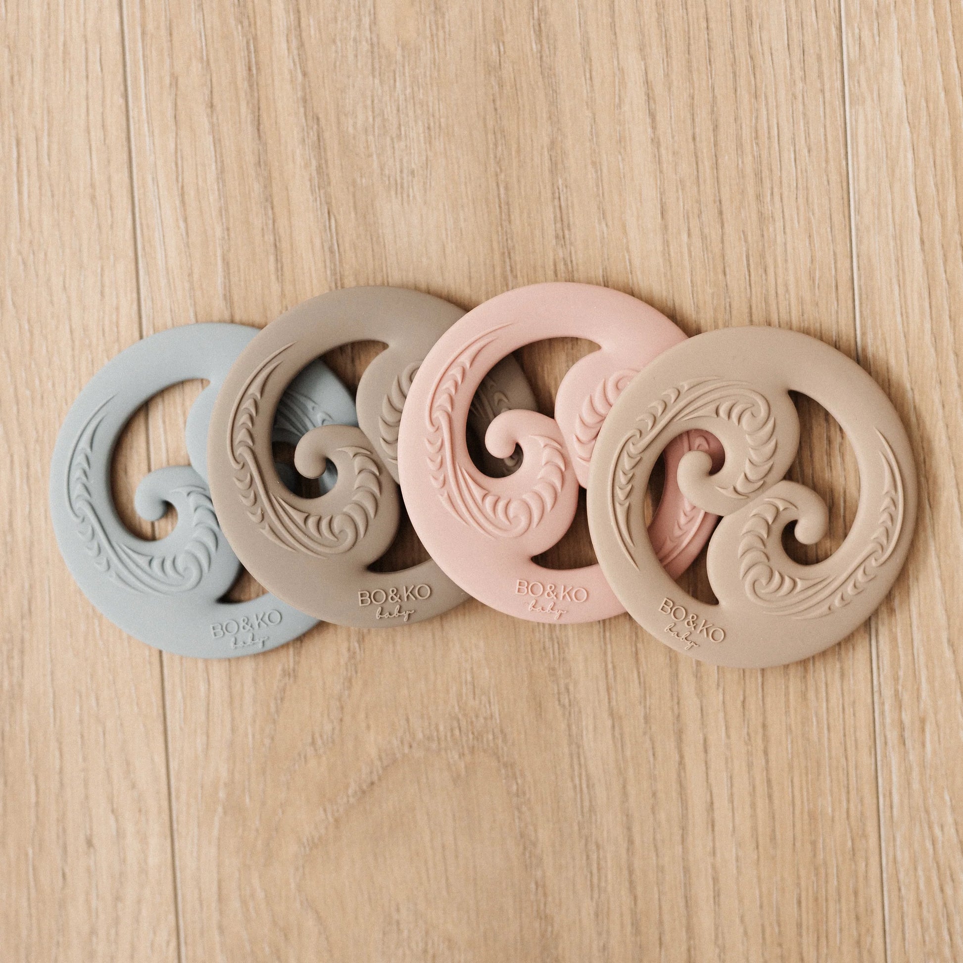 BO & KO Baby Koru Teether in Olive available at Bear & Moo