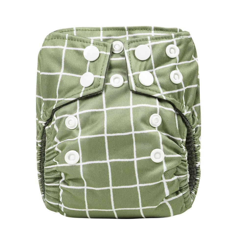Bear & Moo Reusable Cloth Nappy | Reusable Cloth Nappies | Newborn Nappy in Khaki Gingham