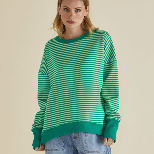 Betty Basics Cove Sweat in Green Stripe available at Bear & Moo