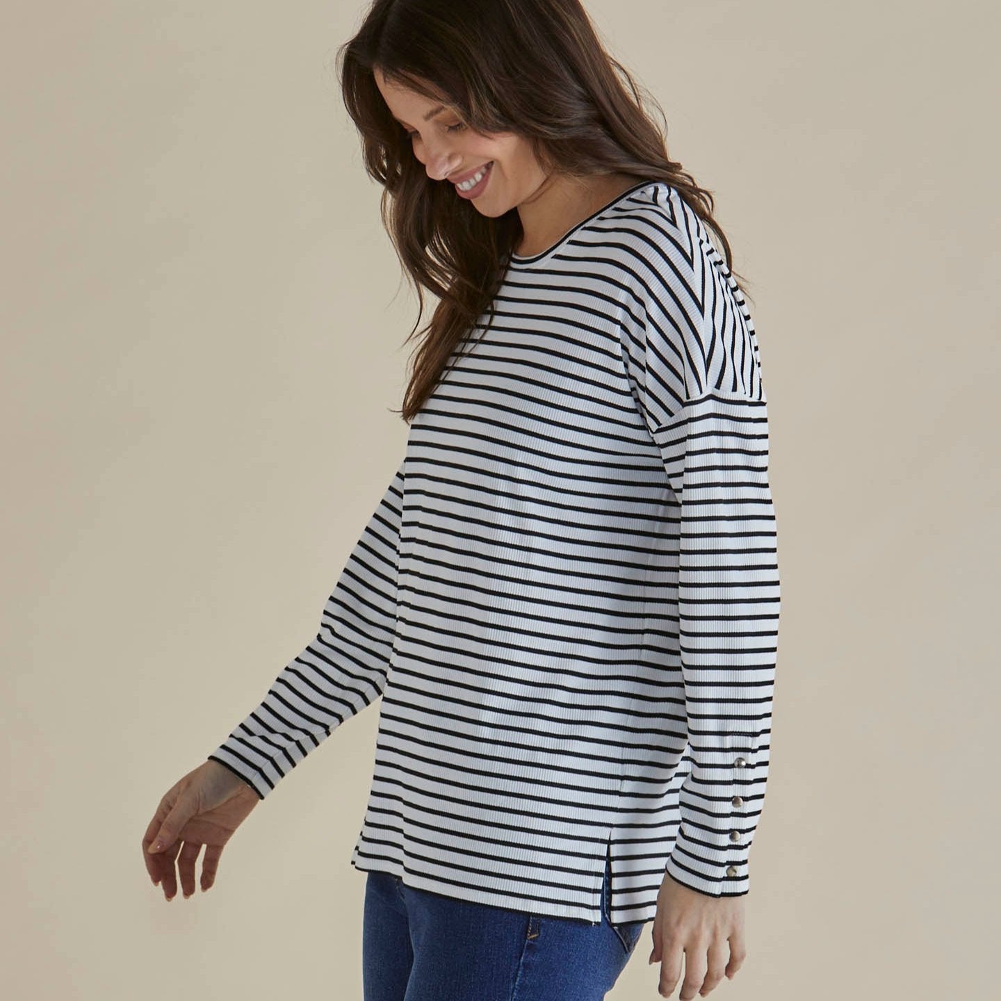 Betty Basics Hendrix Ribbed Long Sleeve Tee | Stripe available at Bear & Moo