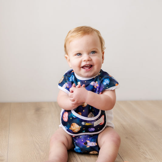 Bear & Moo Classic Bib | Space Rockets