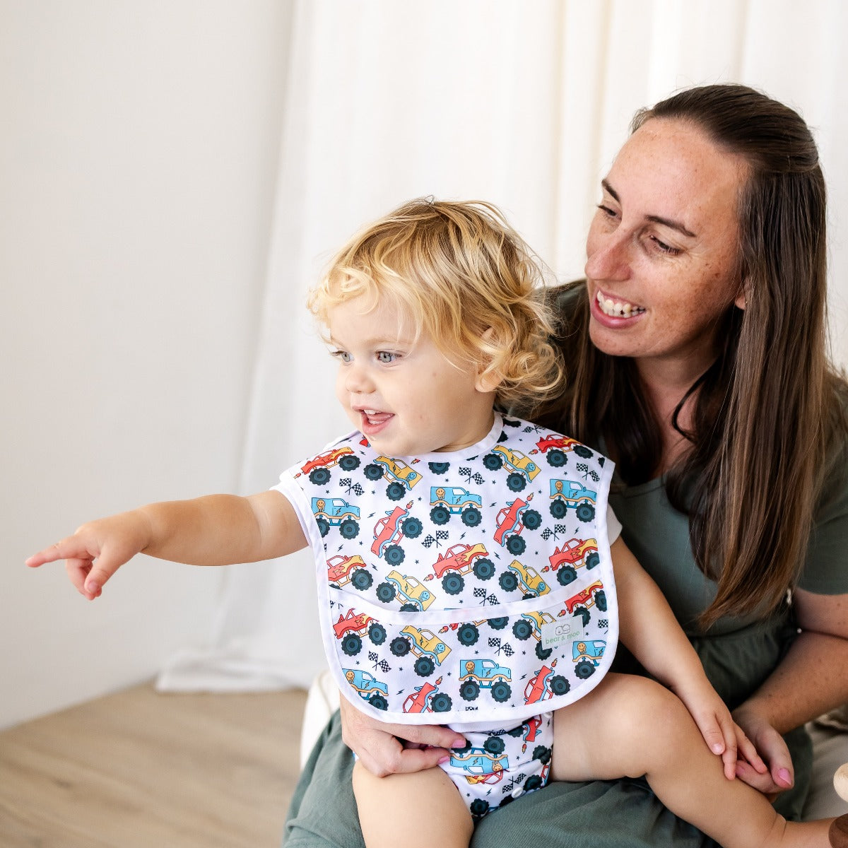 Bear & Moo Classic Bib | Waterproof Reusable Bib | Demolition Derby print