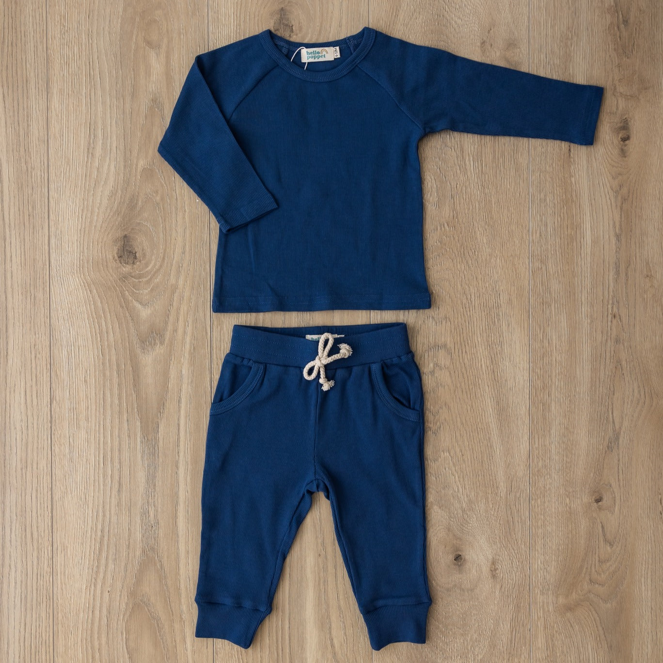 Hello Poppet Lightweight Lounge Set in Denim available at Bear & Moo