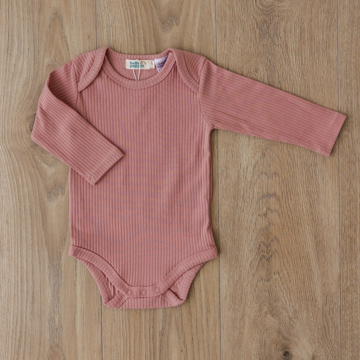 Hello Poppet Original Ribbed Bodysuit | Longsleeve in Rose available at Bear & Moo