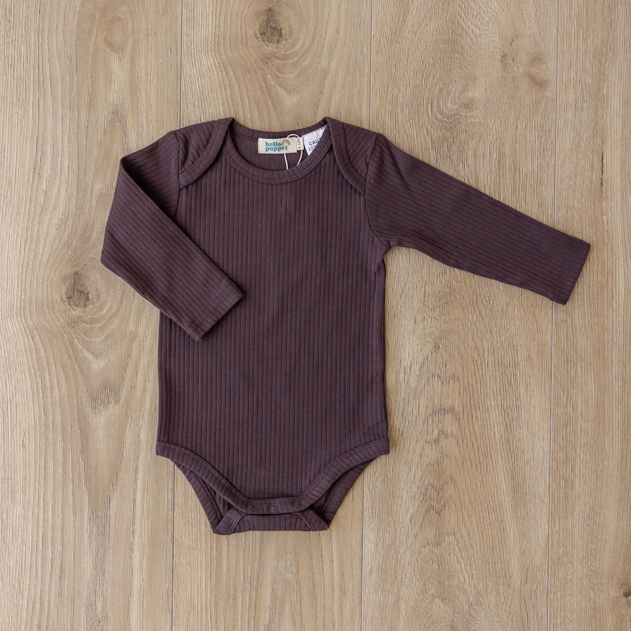 Hello Poppet Original Ribbed Bodysuit | Longsleeve in Charcoal available at Bear & Moo