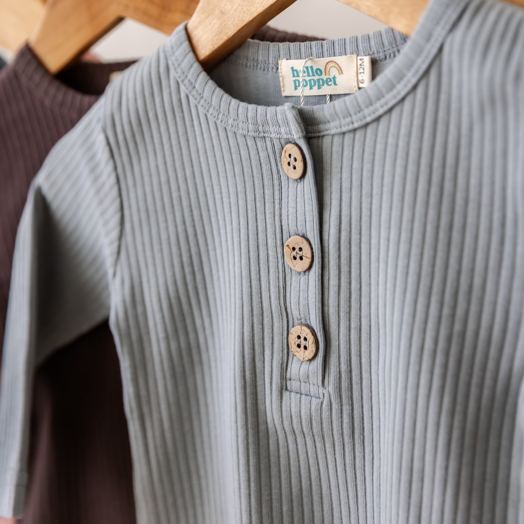 Hello Poppet Henley Ribbed Top in Duck Egg available at Bear & Moo