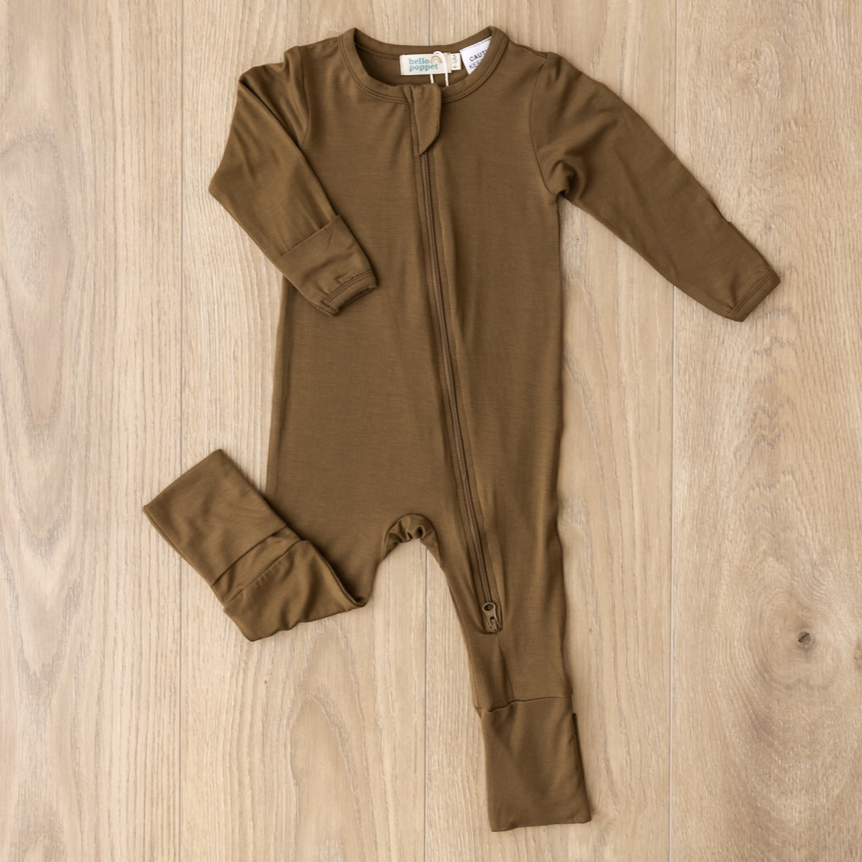 Hello Poppet Bamboo All-in-One suit in Olive available at Bear & Moo