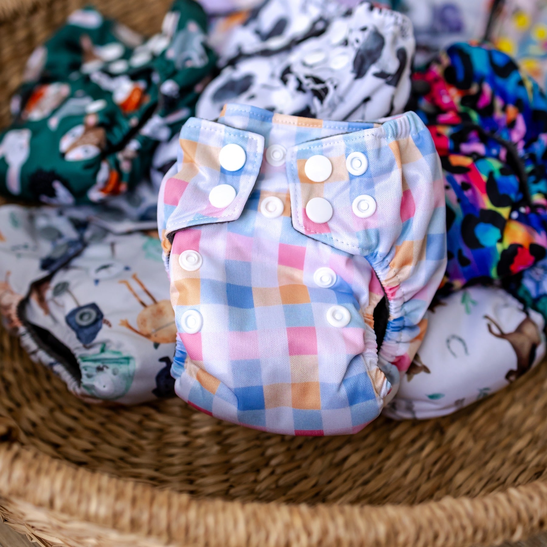 Bear & Moo Pastel Plaid Reusable Cloth Nappy | Newborn