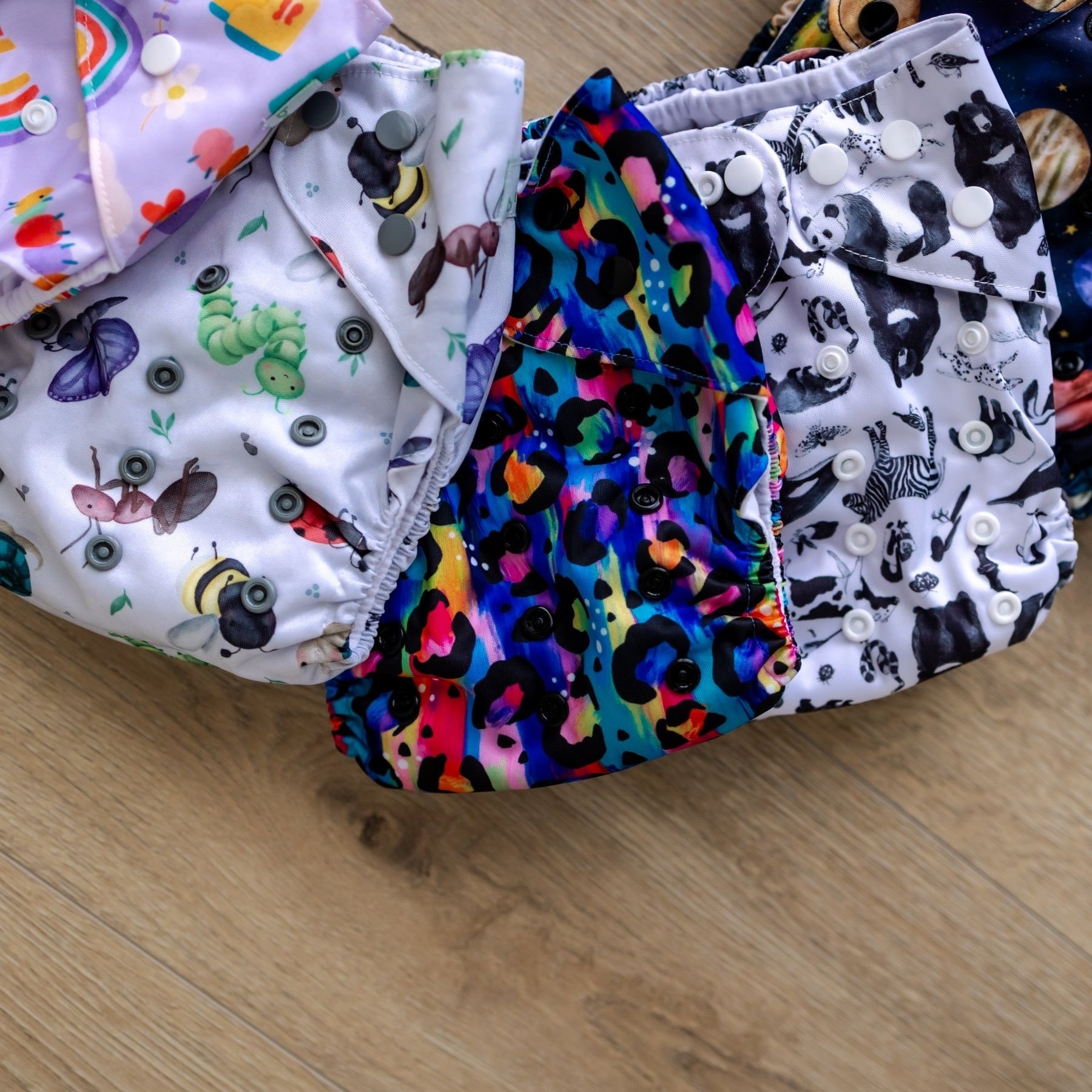 Bear & Moo Large Reusable Cloth Nappies in Bright Leopard print