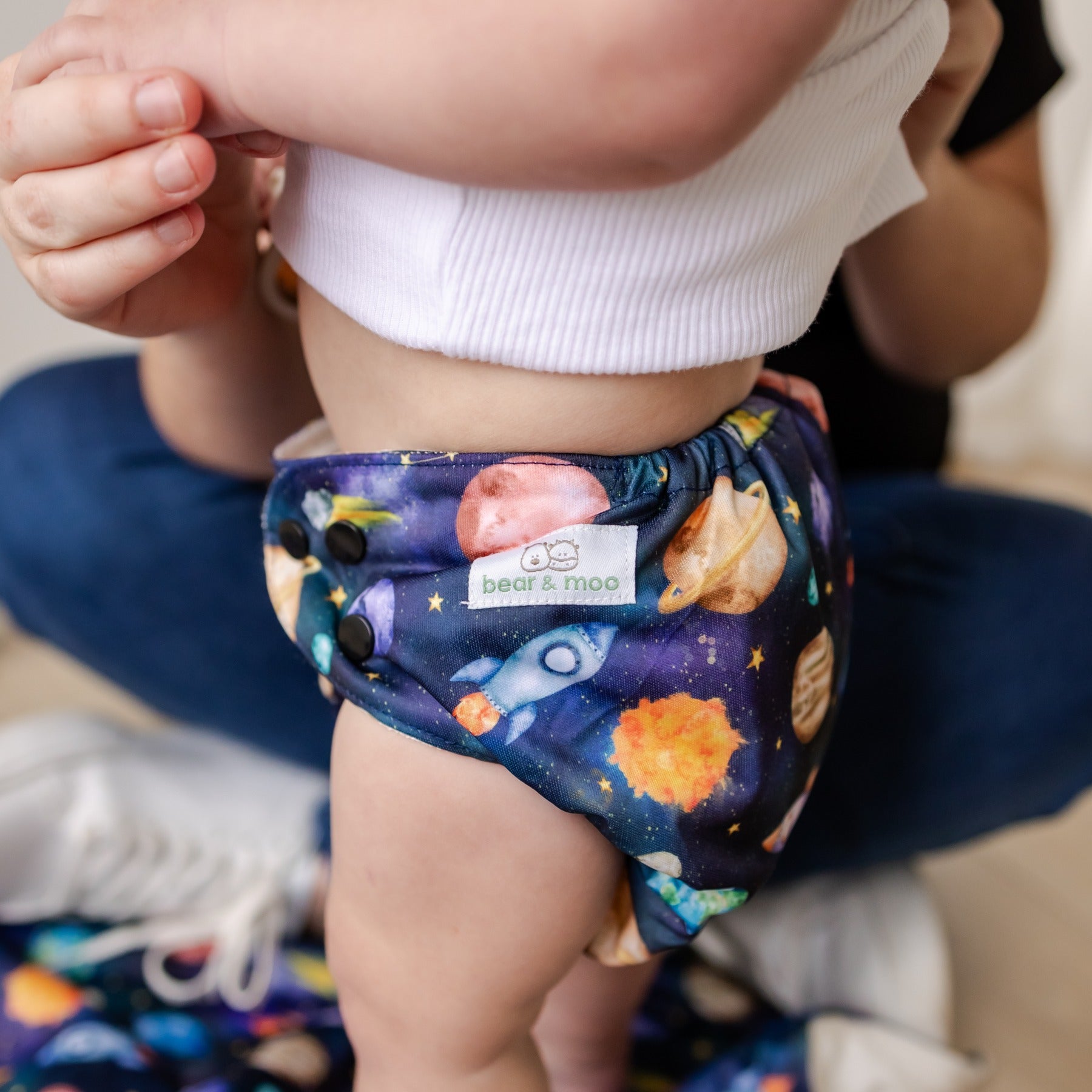 Bear & Moo Space Rockets Cloth Nappy | One Size Fits Most