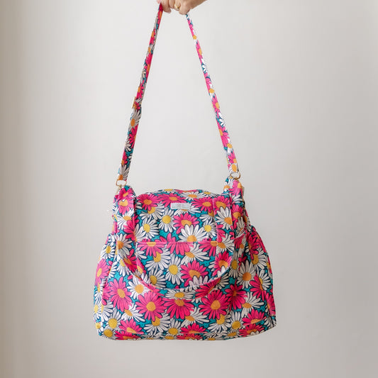 Bear & Moo Day Bag | Nappy Bag in Retro Daisies print