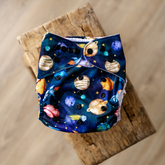 Bear & Moo Space Rockets Cloth Nappy | One Size Fits Most