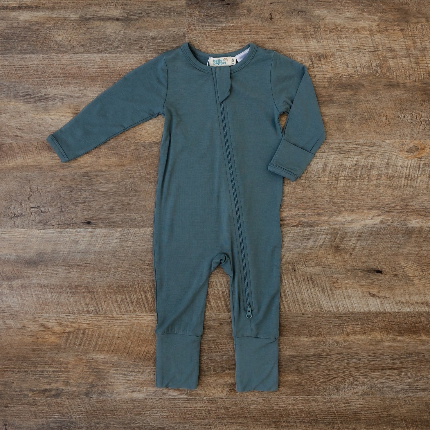 Hello Poppet Bamboo All-in-One suit in Slate available at Bear & Moo