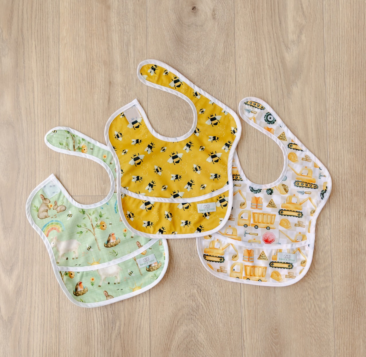 Bear & Moo Classic Bib | Waterproof Reusable Bib | Busy Bees print