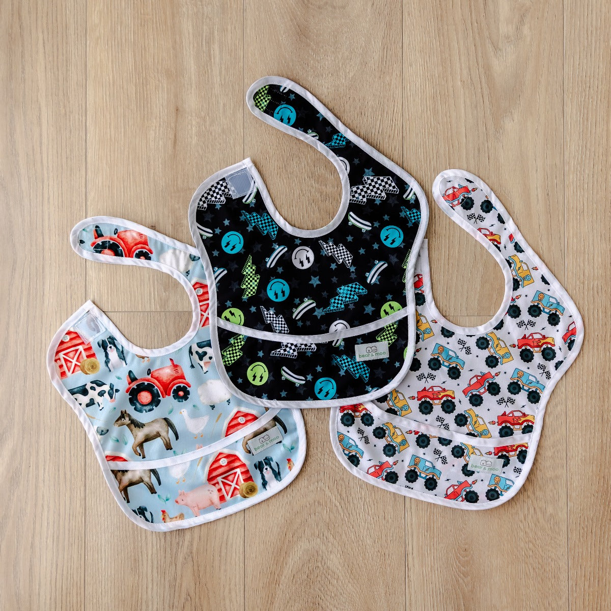 Bear & Moo Classic Bib | Waterproof Reusable Bib | Demolition Derby print