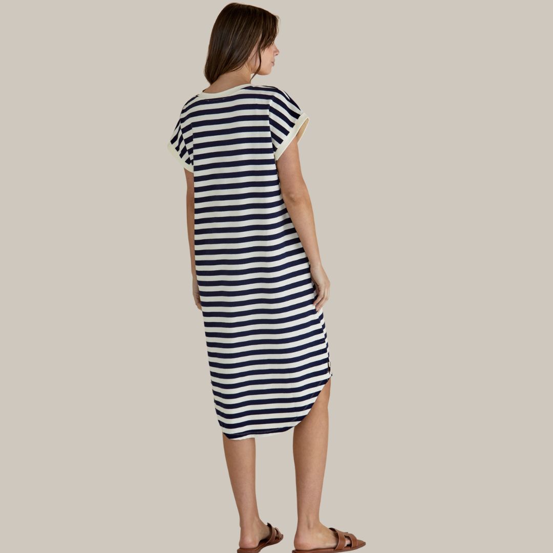 Betty Basics Jolene T-Shirt Dress | Navy/Cream Stripe available at Bear & Moo