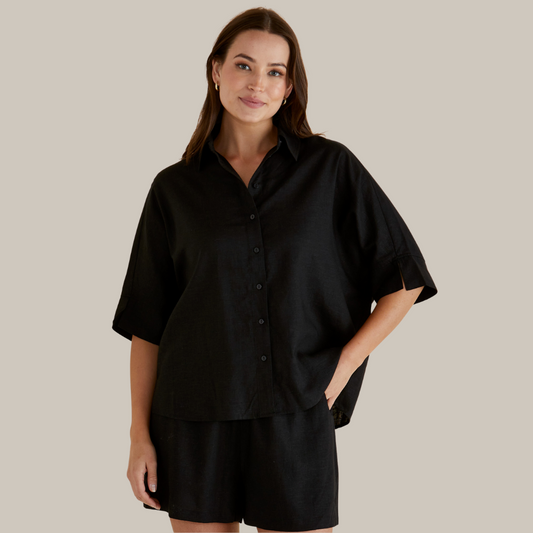 Betty Basics Lynwood Linen Shirt | Black available at Bear & Moo