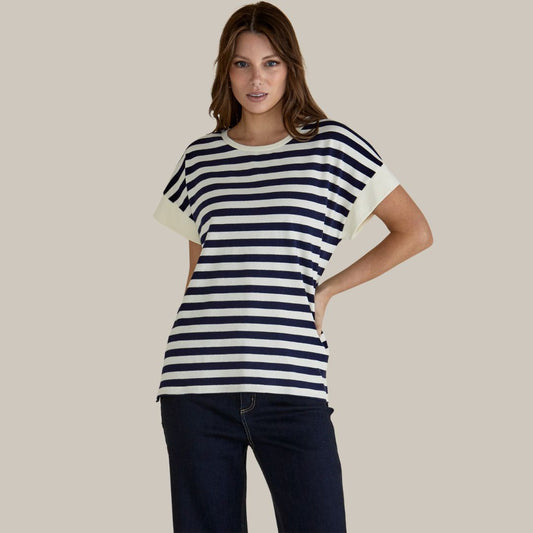 Betty Basics Willa Tee in Navy/Cream Stripe available at Bear & Moo