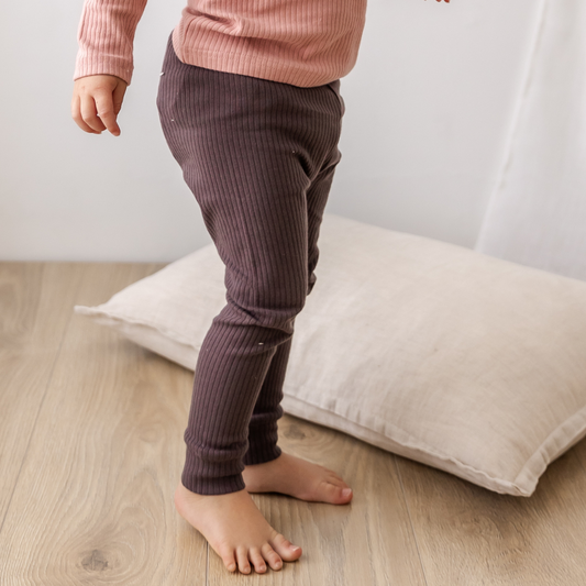 Hello Poppet Ribbed Leggings in Charcoal available at Bear & Moo