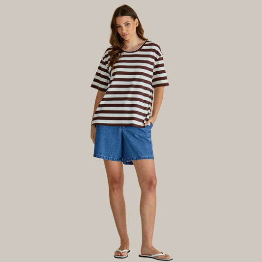 Relax Boxy Tee | Brown Stripe
