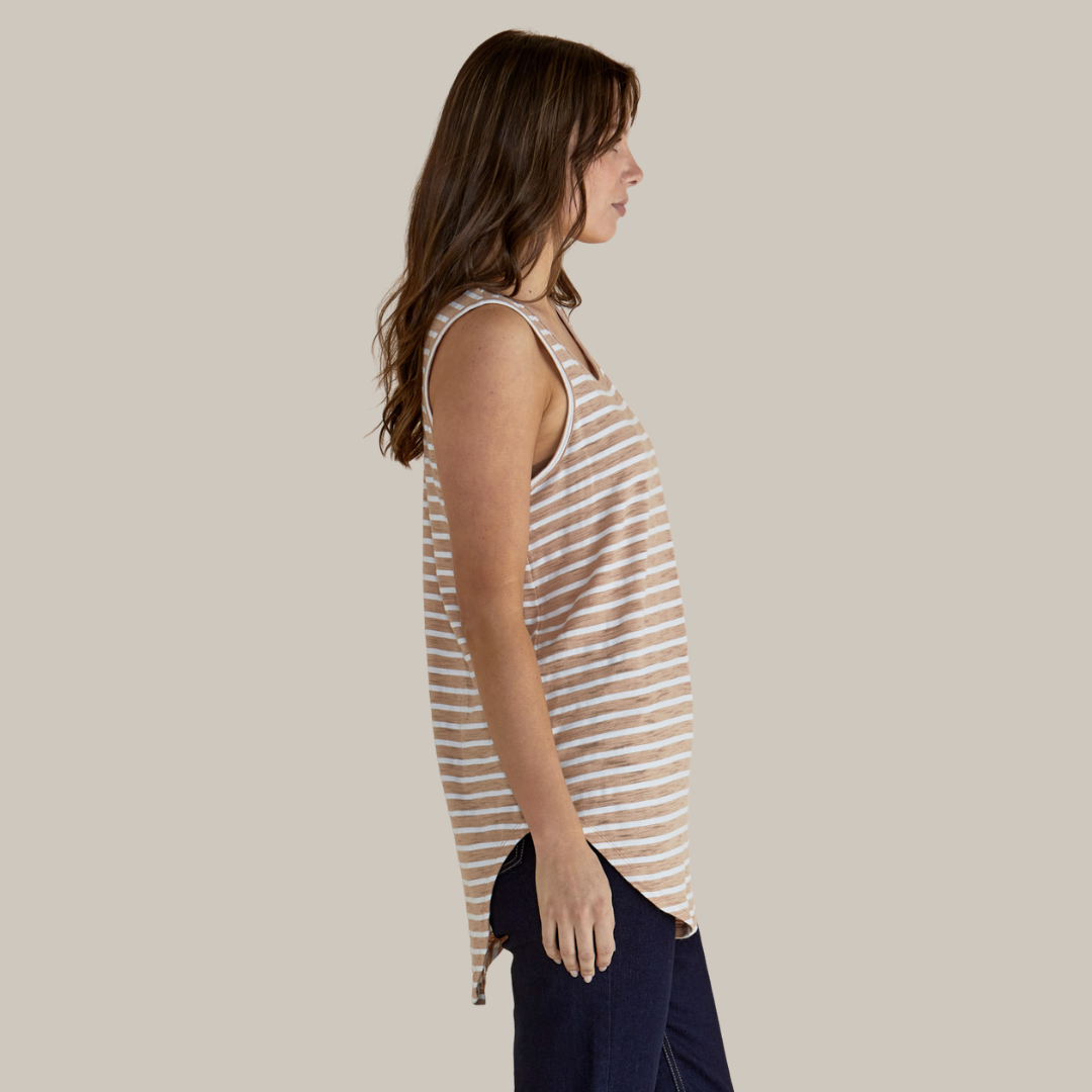 Betty Basics Keira Tank | Beige Stripe available at Bear & Moo