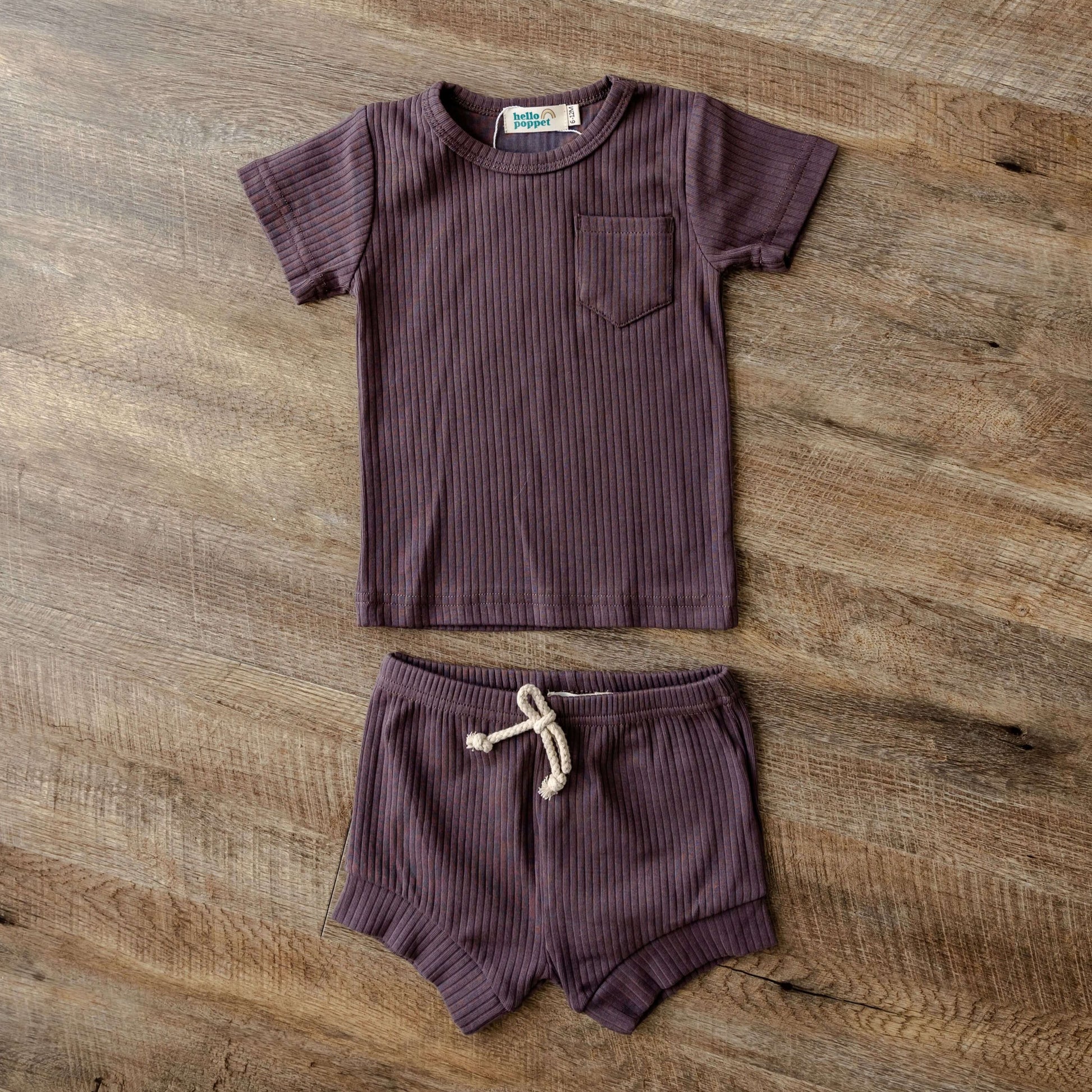 Alex Shorts Set | Kids Ribbed Cotton Short Set in Charcoal | available at Bear & Moo