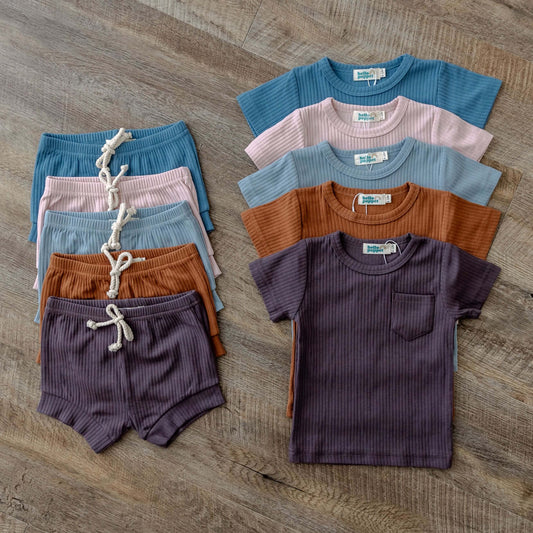 Alex Shorts Set | Kids Ribbed Cotton Short Set | available at Bear & Moo