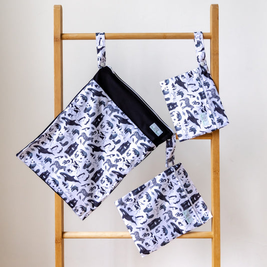 Bear & Moo Large Wet Bag | Monochrome Animals