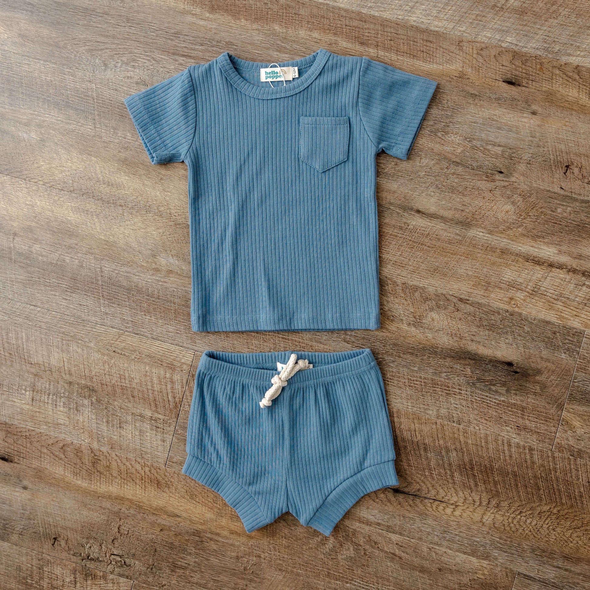 Alex Shorts Set | Kids Ribbed Cotton Short Set in Ocean | available at Bear & Moo