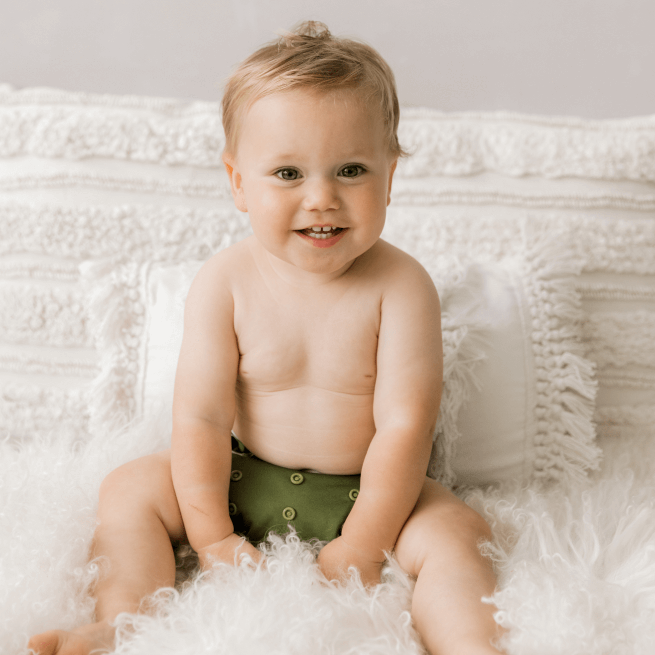 One Size Fits Most Reusable Cloth Nappy in Olive by Bear and Moo