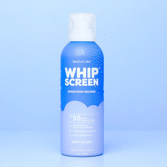 Barefoot Labs WhipScreen SPF50 | Anti-Scent Sunscreen Mousse available at Bear & Moo