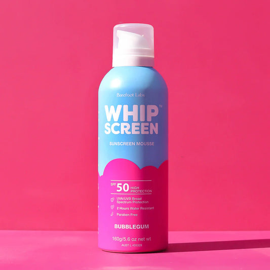 Barefoot Labs WhipScreen SPF50 | Bubblegum Sunscreen Mousse available at Bear & Moo